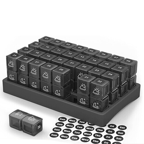 Monthly Pill Box 31 Day AM/PM Daily Pill Case 32 Compartments