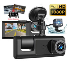 Car Dual Lens Dash Cam HD 1080P Front/Rear/Inside Video Recorder Camera G-sensor