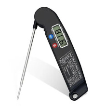 Digital Meat Thermometer with Folding SUS304 Probe, Waterproof, Backlit, -50~300C, Min/Max, Calibratable, Auto-Off, for BBQ, Meat, Bread & Beverages