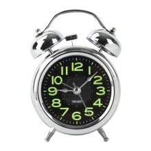 3-Inch Super Loud Double Bell Desk Alarm Clock with Night Light - Retro Metal Ringer, Silent ASD Movement