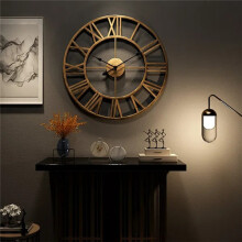 Gold Silent Large Wall Clock Metal Vintage Stereo Roman Numeral