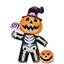 6ft Inflatable Pumpkin Skull Body Outdoor Decorations with LED Light