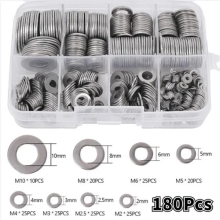 180Pcs Stainless Steel Washer M2 M3 M4 M5 M6 M8 M10 Flat Washers Ring