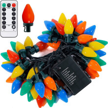 22.96ft C7 Bulbs Battery String Lights 50LED with Remote for Outdoor
