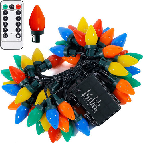 22.96ft C7 Bulbs Battery String Lights 50LED with Remote for Outdoor