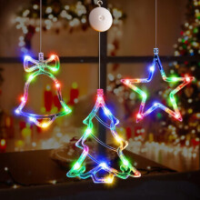 3Pcs Battery Powered Window Hanging Multi Colour Glowing Tree Bells Star Shaped LED Suction Cup Lights for Christmas Outdoor Decoration