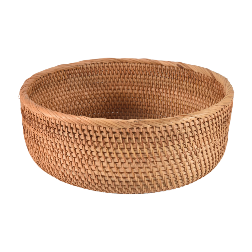 Corbeille à fruits ronde en rotin naturel, plateau de service à pain en osier, bols de conservation des aliments tissés (grand, 1 pièce)