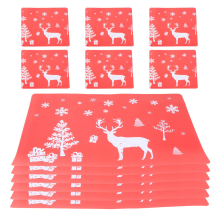 Weihnachts-Tischset, waschbar, 6er-Set, Platzset & Tassenmatten, mit Baum- und Schneeflocken-Aufdruck (rot)