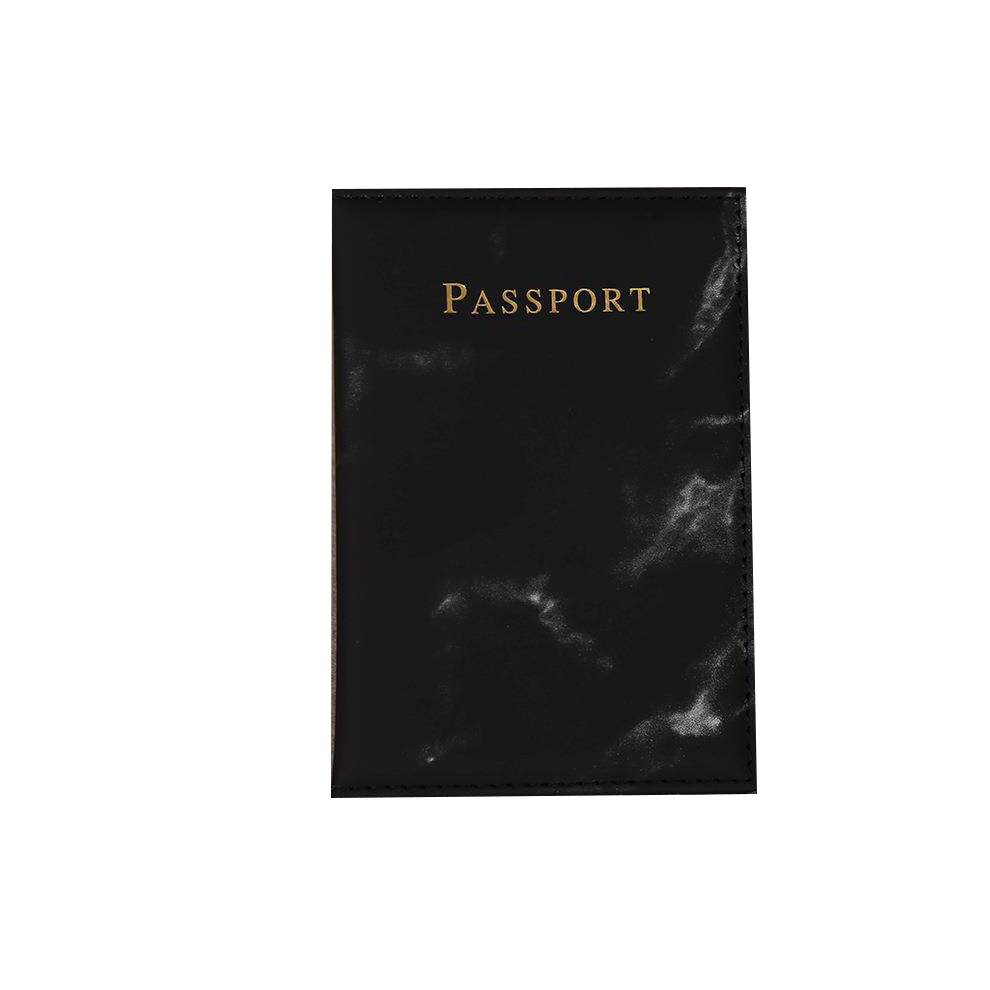Fashion Ladies Men Passport Case Pu Marble Travel Documents Credit Card Holder Small Wallet Purse Bag Pouch Black