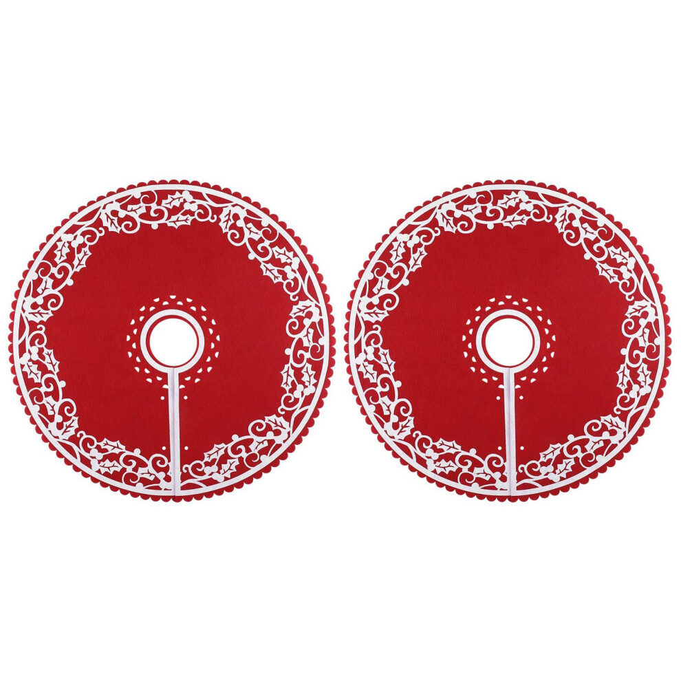 2 Pcs Christmas Tree Skirt - 12 Inches Mini with Floral Border Pattern for New Year Xmas Decoration-image-OPC-PGQKS2G-NEW