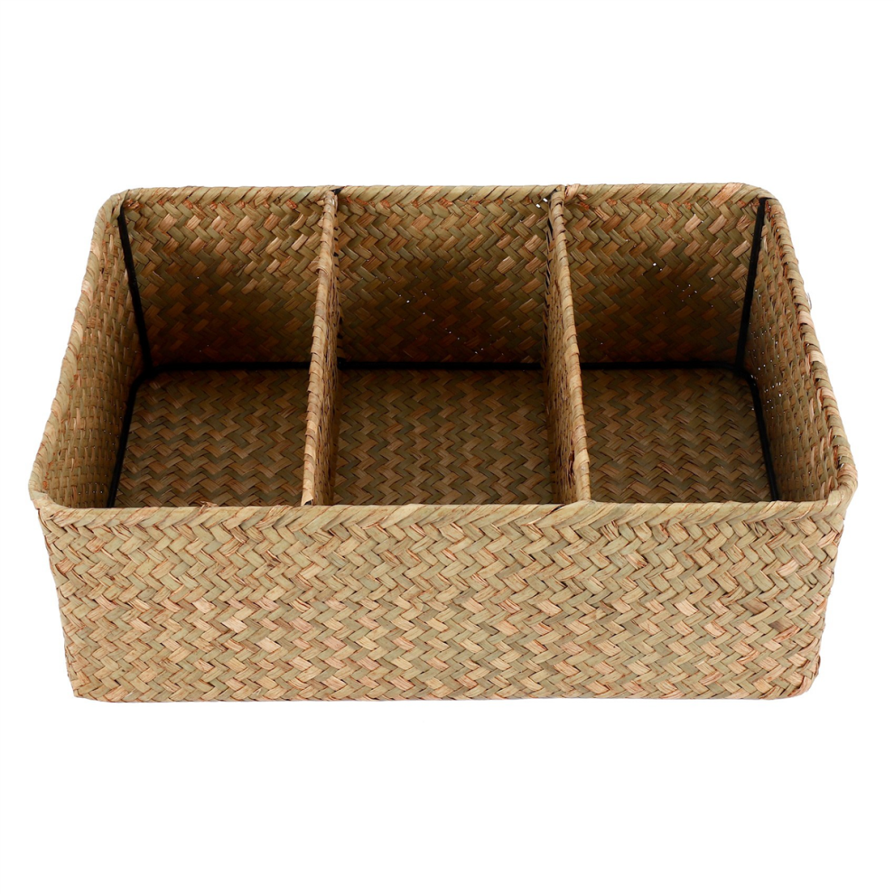 Jojomino 3-Section Wicker Baskets For Shelves, Hand-Woven Seagrass Storage Toilet Paper Basket Large
