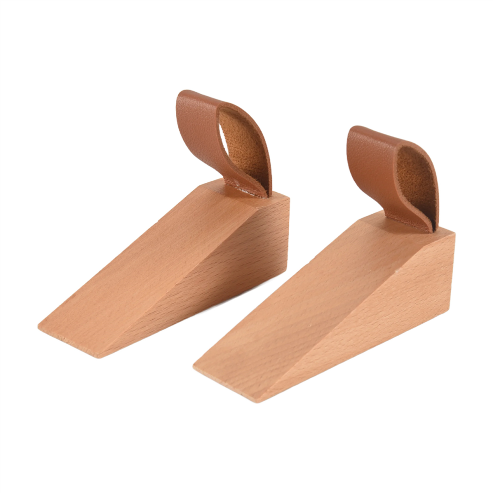 Butée de porte en bois, cales antidérapantes en bois massif, cale robuste et anti-dérapante, butée de sécurité (2 pièces)