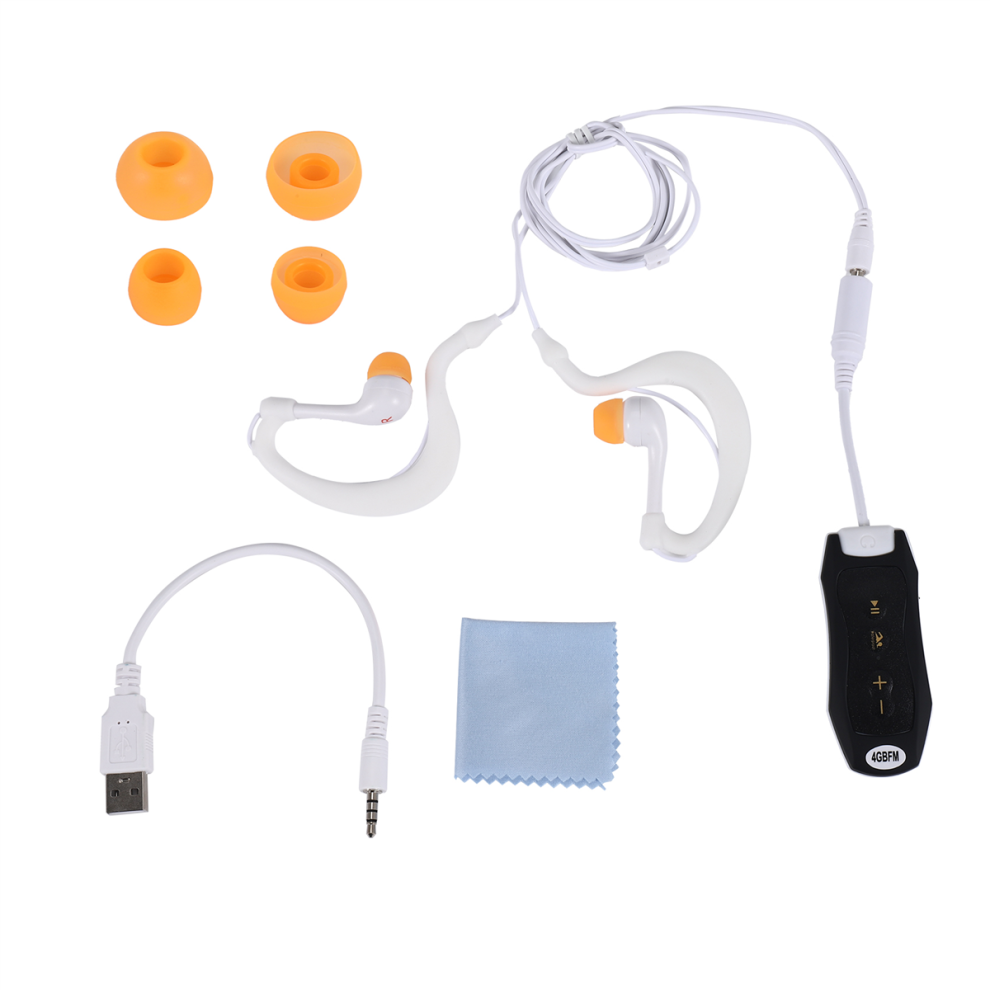 Lecteur MP3 avec Bluetooth et écouteurs sous-marins pour la natation, les sports nautiques, cordon court 4 Go - Noir