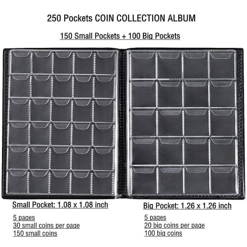 Βιβλίο αποθήκευσης άλμπουμ 250 Pocket Coin Collection για αναμνηστικό 2