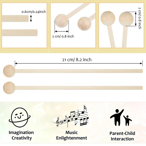 20 τμχ Ξύλινες σφύρες κρουστά ξυλόφωνο Glockenspiel Small Musical Drumsticks Chime, 8,2 ιντσών 2