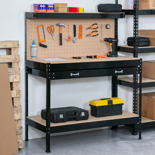 Switzer (Black) SwitZer Steel Garage Tool Box Work Bench Storage Pegboard Shelf DIY Workshop 2