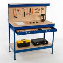 (Blue) SwitZer Steel Garage Tool Box Work Bench Storage Pegboard Shelf DIY Workshop
