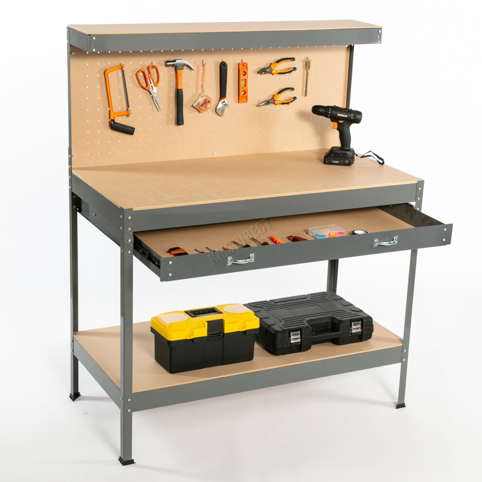 (Grey) SwitZer Steel Garage Tool Box Work Bench Storage Pegboard Shelf DIY Workshop