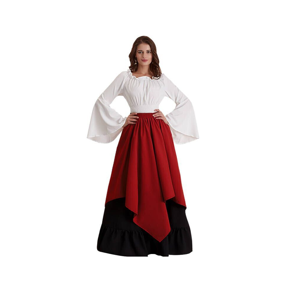 (Rouge, XL) Femmes Robe Longue Médiévale Fête d'Halloween Irlandais Rétro Cosplay Vêtements Jeu de Rôle