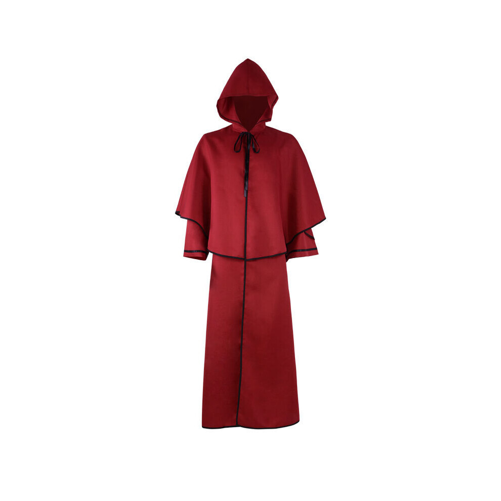 (Rouge, 2XL) Robe vintage de la Renaissance médiévale Cape à capuche Costume d'Halloween Cosplay