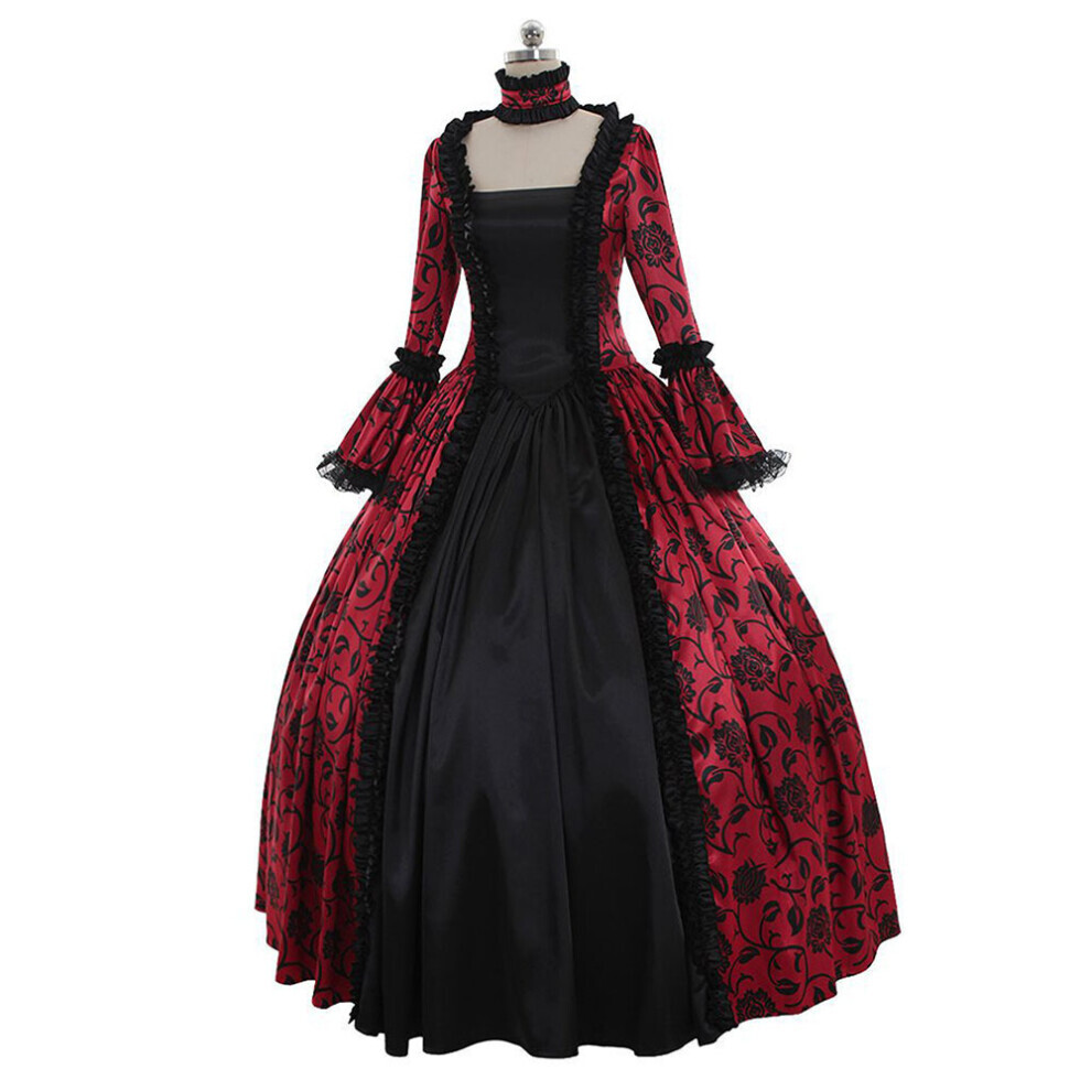 (Rouge, XXL) Robe de cour vintage imprimée Victoria Jupe longue Cosplay Party Halloween Costume