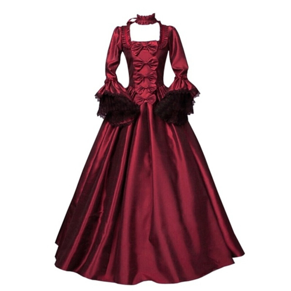 (Rouge, 5XL) Robe patchwork en dentelle moyenne avec grandes manches trompette et jupe de soirée