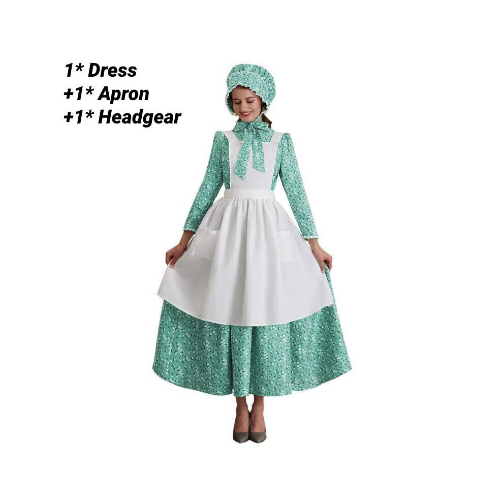 (Cyan, L) Costume d'uniforme de Cosplay de femme de chambre, robe de Style pastoral, tablier pour filles,