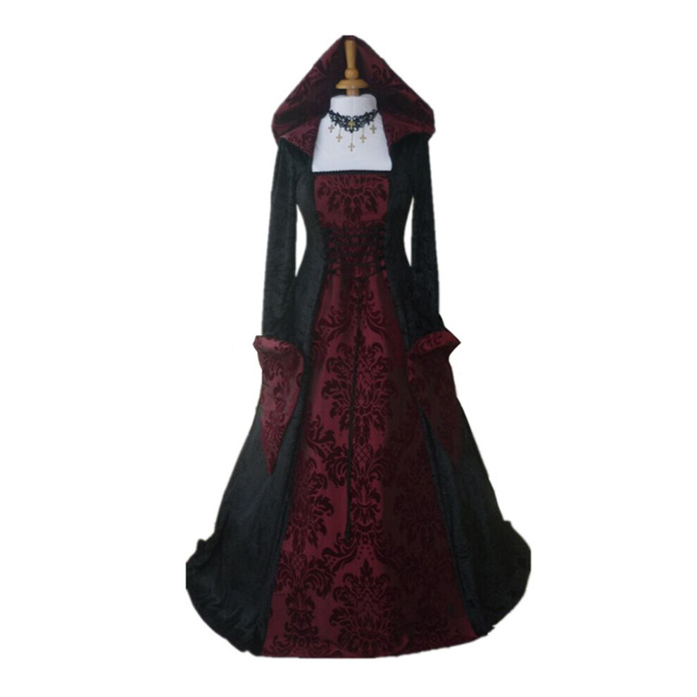 (Rouge, XL) Robe à capuche longue à manches, jupe de Costume de Cosplay de cour imprimée à la taille