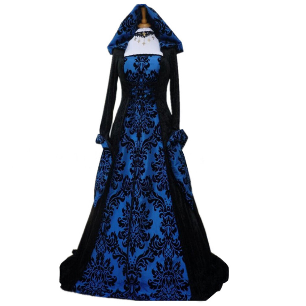 (Bleu, XXL) Robe longue à capuche avec manches et taille dessinée, jupe de Costume de Cosplay de cour