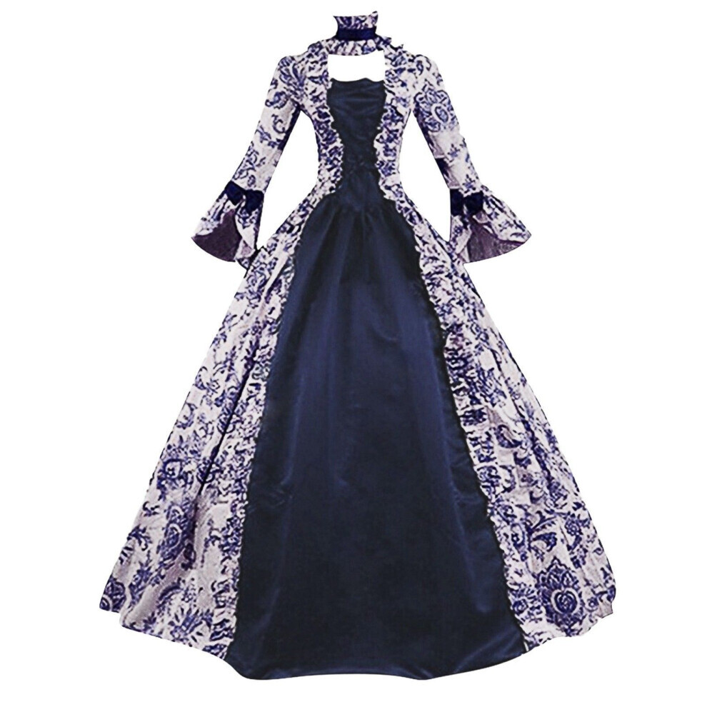 (Bleu, S) Robe de soirée à manches longues imprimées, Costume à grandes manches de scène en trompette