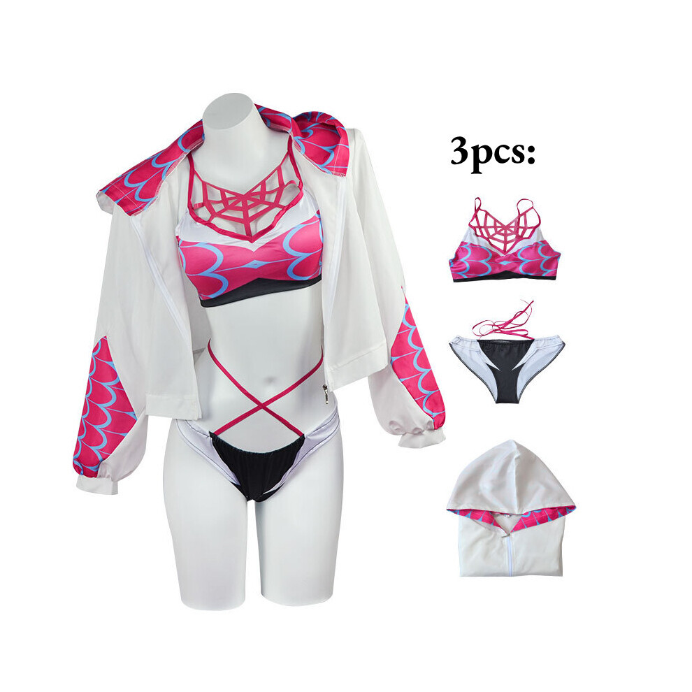 (XXXL) Costume de Cosplay Gwen Stacy, maillot de bain deux pièces Sexy et manteau de piscine, fête