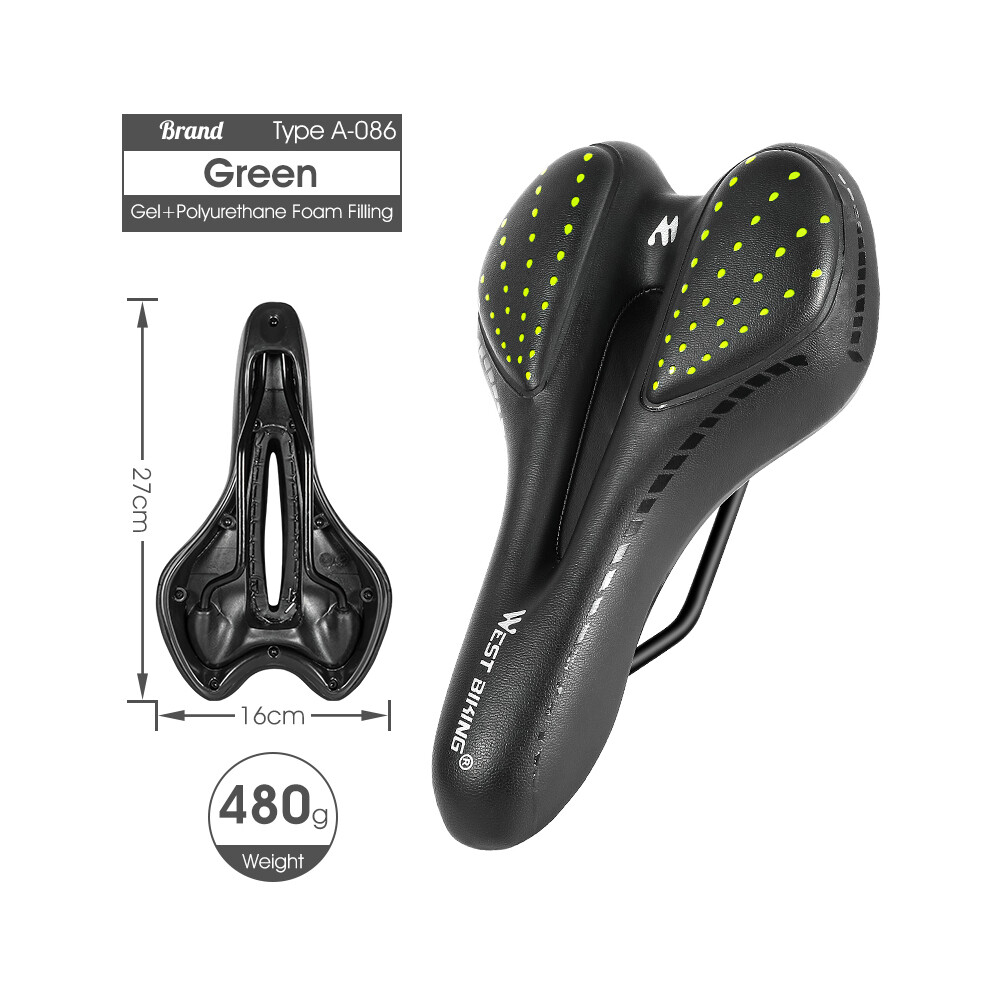 (086 Vert) Selle de vélo VTT Selle de vélo de route Selle de vélo de montagne Selle de course PU respirant