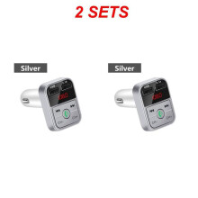 (Silver 2pcs)Car Bluetooth 5.0 FM Transmitter Wireless Adapter Mic Audio Receiver Auto MP3 Player 2.1A Dual USB Fast Charger Car Accessories