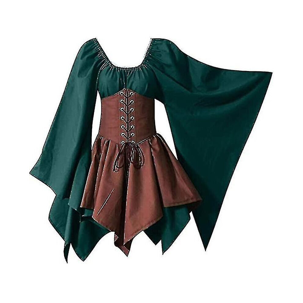 (Vert armée et marron, L) Costumes de la Renaissance médiévale pour femmes robe corset pirate manches