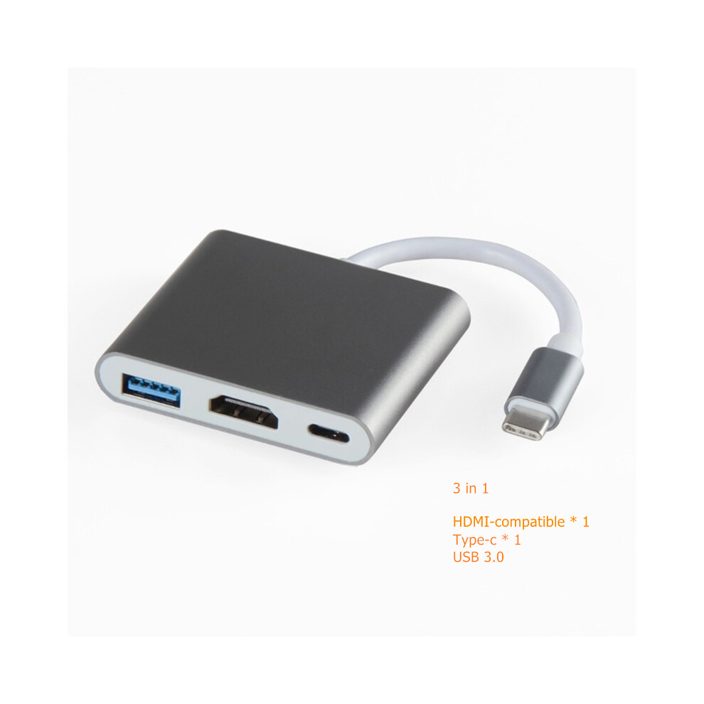 (gris 3 en 1) Hub USB C vers HDMI 4K Type C VGA Station d'accueil USB 3.0 compatible MacBook iPad Samsung