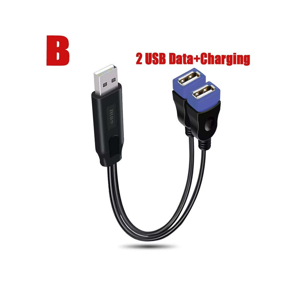 (B) Câble répartiteur USB, chargeur de téléphone, adaptateur secteur, cordon 2 ports mâle vers femelle,
