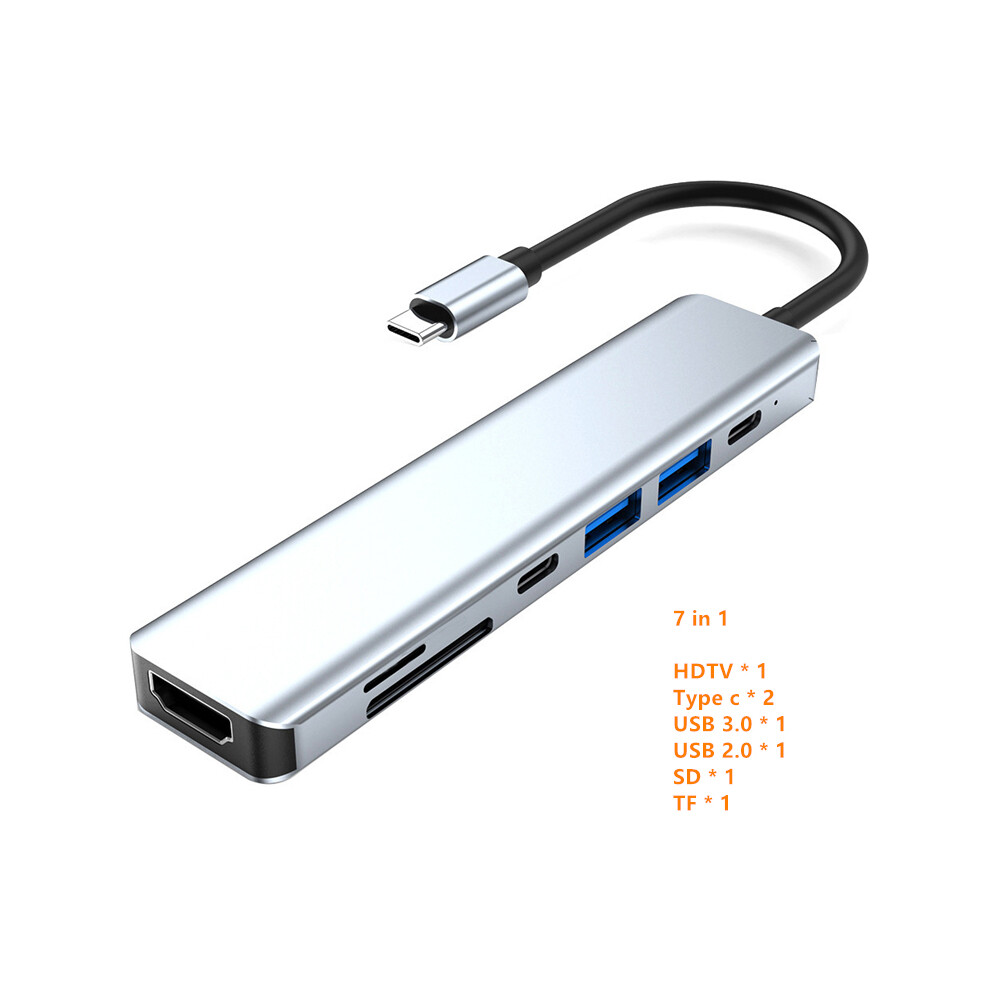(gris 7 en 1) Hub USB C vers HDMI 4K compatible USB 3.0 Type C PD SD TF Docking compatible MacBook iPad