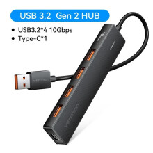 (USB 3.2 10 Gb/s) Rozdzielacz USB Vention 4-portowy ABS, kompatybilny z USB 3.2 10 Gb/s, do laptopa,