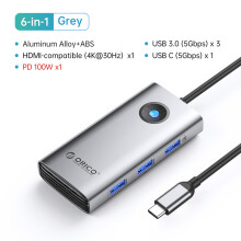 Stacja dokująca 6 w 1 30 Hz PD100W typu C, HUB do adaptera USB 3.0 zgodnego z HDMI 4K i 60 Hz, RJ45