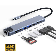 (Hub 8 w 1) KUTOU USB C Hub 8 w 1, rozdzielacz typu C, stacja dokująca o mocy 100 W, szybkie ładowanie,