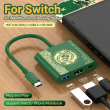 (ciemnozielony) 3 w 1 przenośna stacja dokująca do Nintendo Switch, koncentrator TYPE-C z HDTV i USB