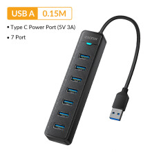 (USB A 0,15 M) iDsonix USB 3.0 HUB 5 Gb/s Stacja dokująca 7 portów USB A typu C HUB Splitter Gniazdo
