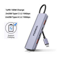 (Ładowanie PD 100 W) Hub USB C 5 Gb/s, rozdzielacz USB C 10 Gb/s, ładowanie 100 W, kompatybilny z adapterem