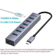 (7-portowy USB 3.0 C) Hub USB C 5 Gb/s, 10 Gb/s, rozdzielacz USB C o mocy 100 W, kompatybilny z adapterem
