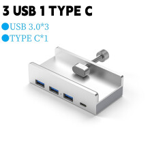 (3 USB 1 TYP C) 4-portowa aluminiowa zewnętrzna stacja dokująca USB 3.0 typu C z klipsem HUB i zasilaczem