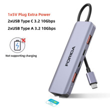 (Wtyczka 5 V z dodatkowym zasilaniem) Hub USB C 5 Gb/s, rozdzielacz USB C 10 Gb/s, moc 100 W, ładowanie,