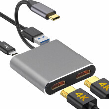 (SZARY) Wyświetlacz 4K UHD USB C Thunderbolt3 Dual HDTV Extend 2 monitory Hub USB 3.0 Typ C Stacja dokująca