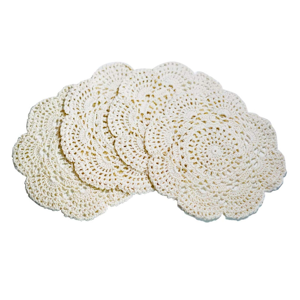 Napperons ronds en dentelle crochet   e Phantomon de 20 cm, sets de table faits main, 100 % coton, sous-verres crochet   s, lot de 4 (beige)
