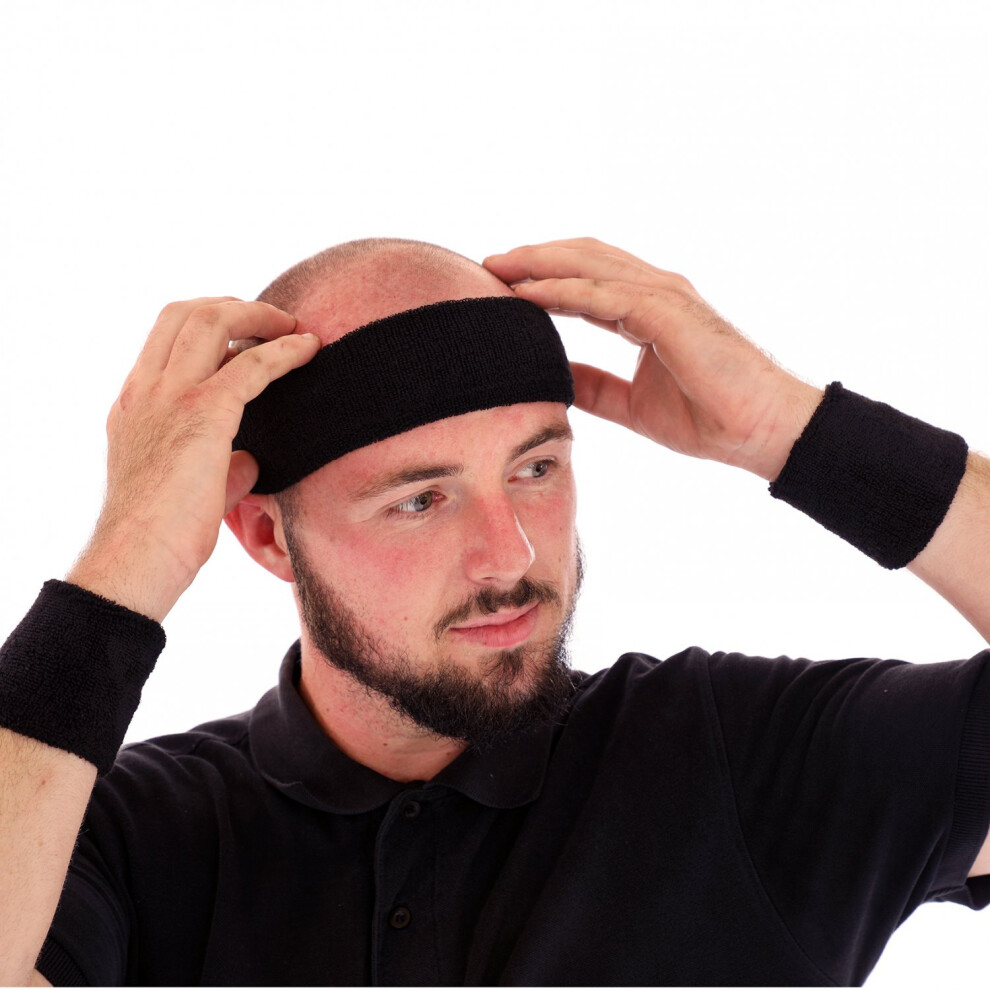 Oypla Black Sport Gym Fitness Headband Exercise & Sweatband Set for Heads & Wrists