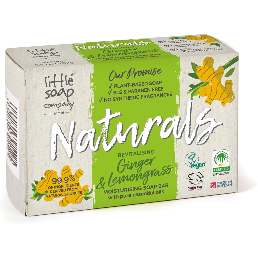 Little Soap Company Natural Range - Ginger & Lemongrass Bar Soap, 100G | Vegan, Cruelty Free & Eco Friendly, Hand, Face